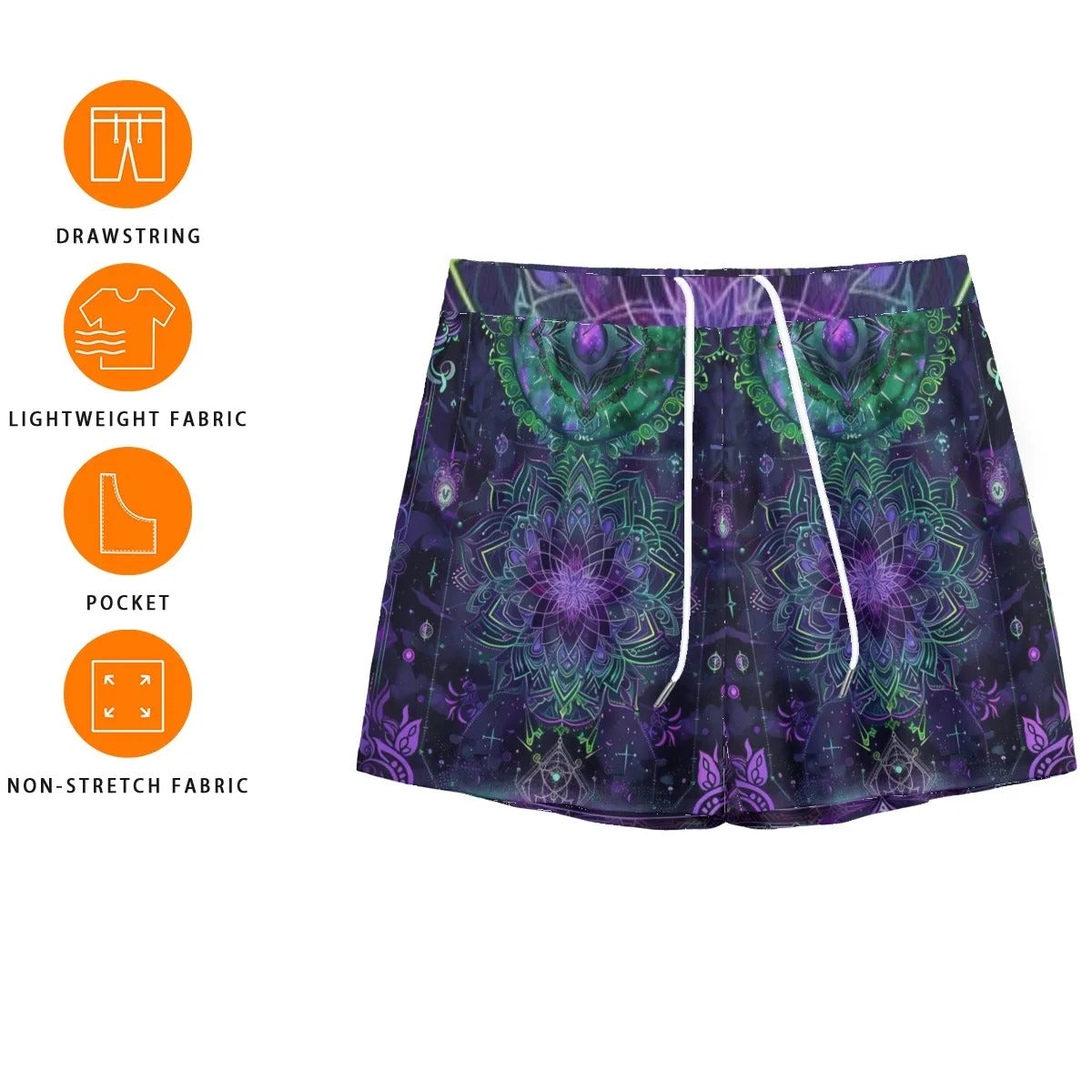 Mystic Aesthetic Mesh Shorts, Mystic Mandala Shorts, Cosmic Tarot Shorts, Sacred Geometry Shorts, Trippy Psychedelic Shorts, Spiritual Festival Wear