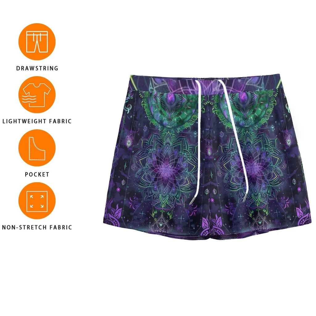 Mystic Aesthetic Mesh Shorts, Mystic Mandala Shorts, Cosmic Tarot Shorts, Sacred Geometry Shorts, Trippy Psychedelic Shorts, Spiritual Festival Wear