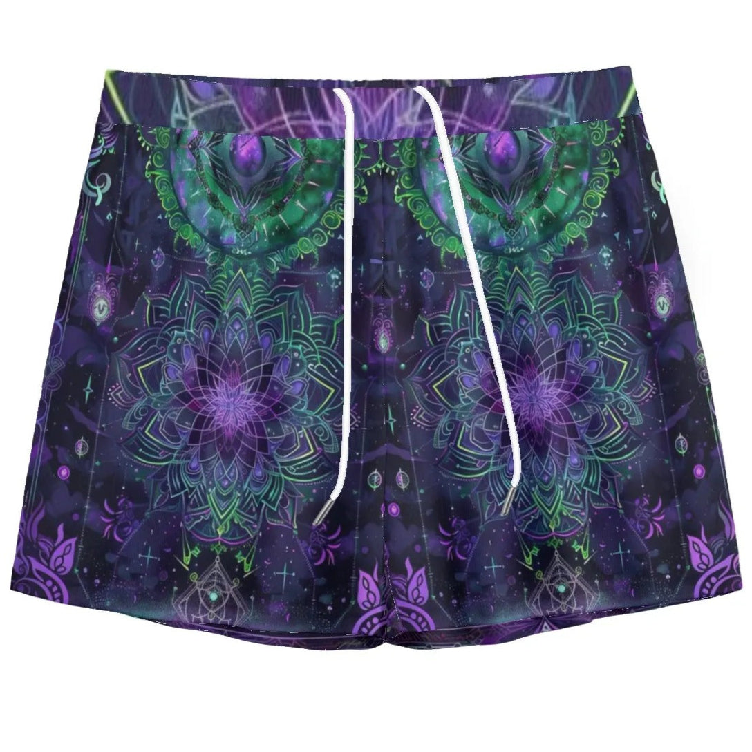 Mystic Aesthetic Mesh Shorts, Mystic Mandala Shorts, Cosmic Tarot Shorts, Sacred Geometry Shorts, Trippy Psychedelic Shorts, Spiritual Festival Wear