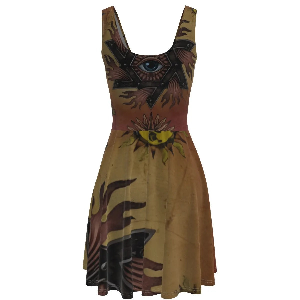 Mystic Eye Mandala Dress, All-Seeing Eye Spiritual Women’s Dress, Esoteric Visionary Art Skater Dress, Sacred Geometry Boho Style, Festival Fashion