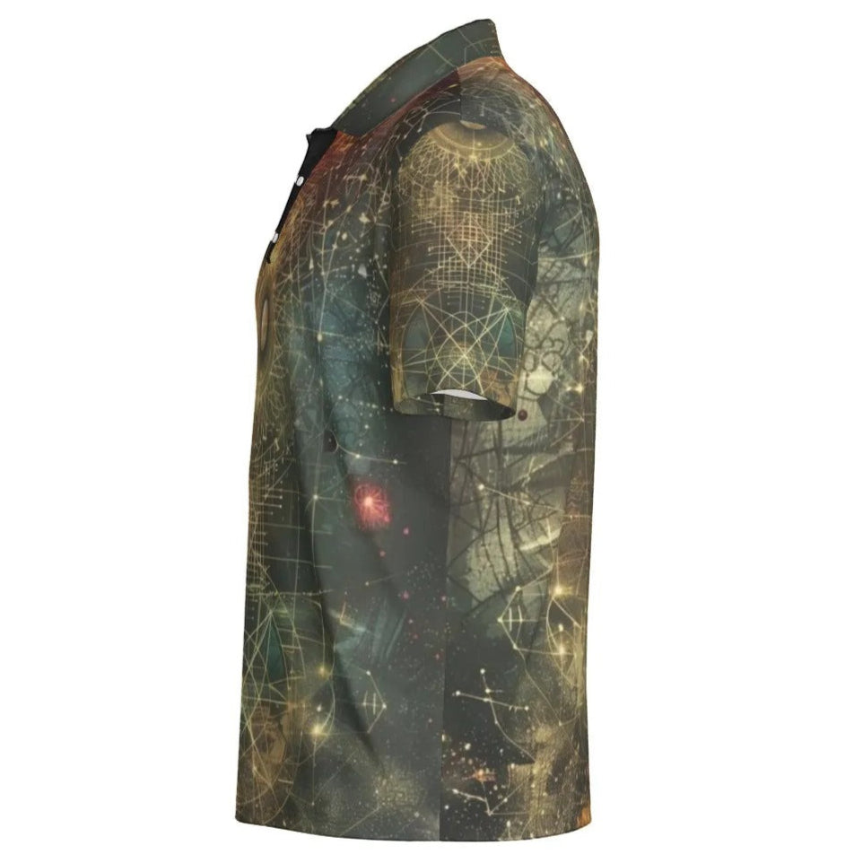 Celestial Alchemy Polo Shirt for Men, Sacred Geometry Sun Moon Shirt, Occult Magic Golf Polo, Spiritual Streetwear Gift