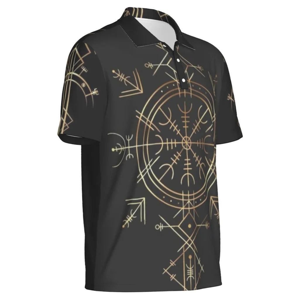 Viking Vegvisir Mysticism Men’s Polo, Norse Rune Polo Shirt, Nordic Compass Viking Top, Viking Sigil Spiritual Wear, Sacred Geometry Polo