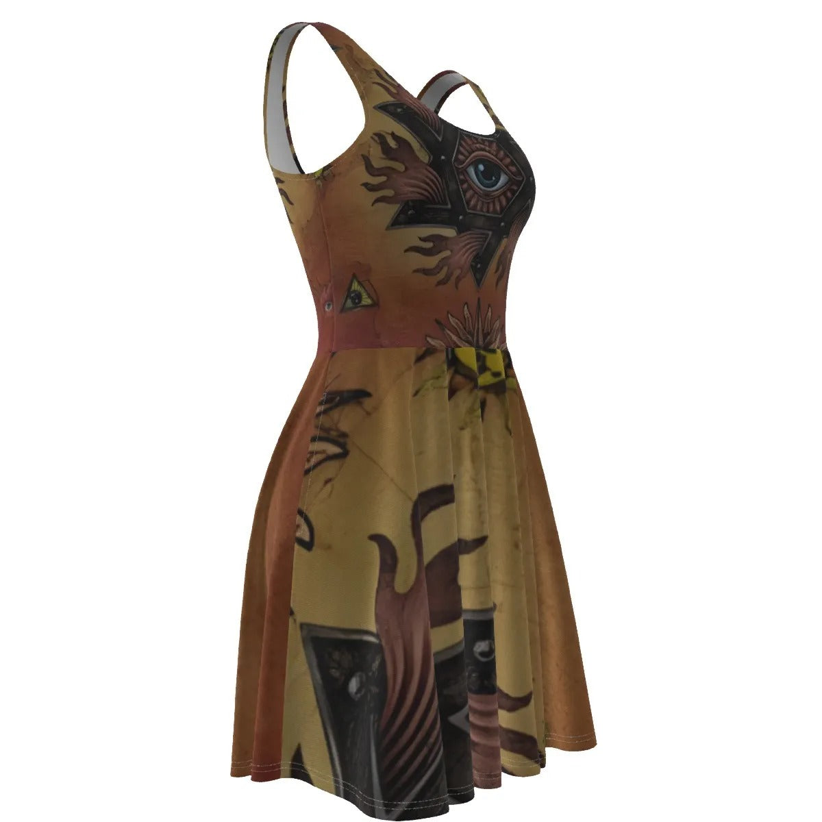 Mystic Eye Mandala Dress, All-Seeing Eye Spiritual Women’s Dress, Esoteric Visionary Art Skater Dress, Sacred Geometry Boho Style, Festival Fashion