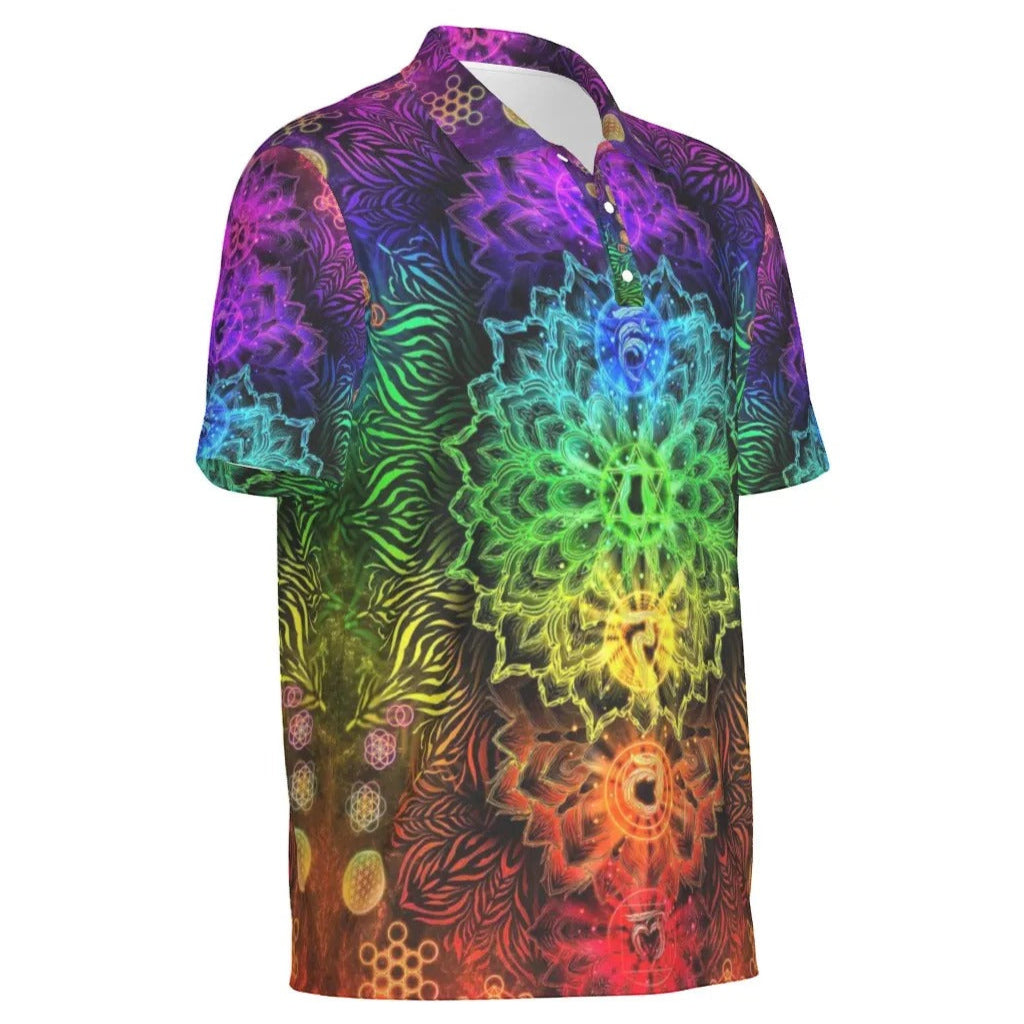 Sacred Chakra Mandala Polo, Vibrant Rainbow Energy Healing Polo, Spiritual Energy Symbol, Colorful Sacred Geometry Polo, Mandala Polo