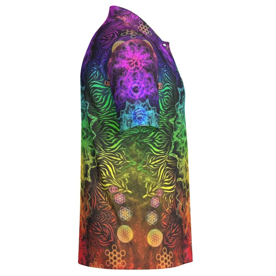 Sacred Chakra Mandala Polo, Vibrant Rainbow Energy Healing Polo, Spiritual Energy Symbol, Colorful Sacred Geometry Polo, Mandala Polo
