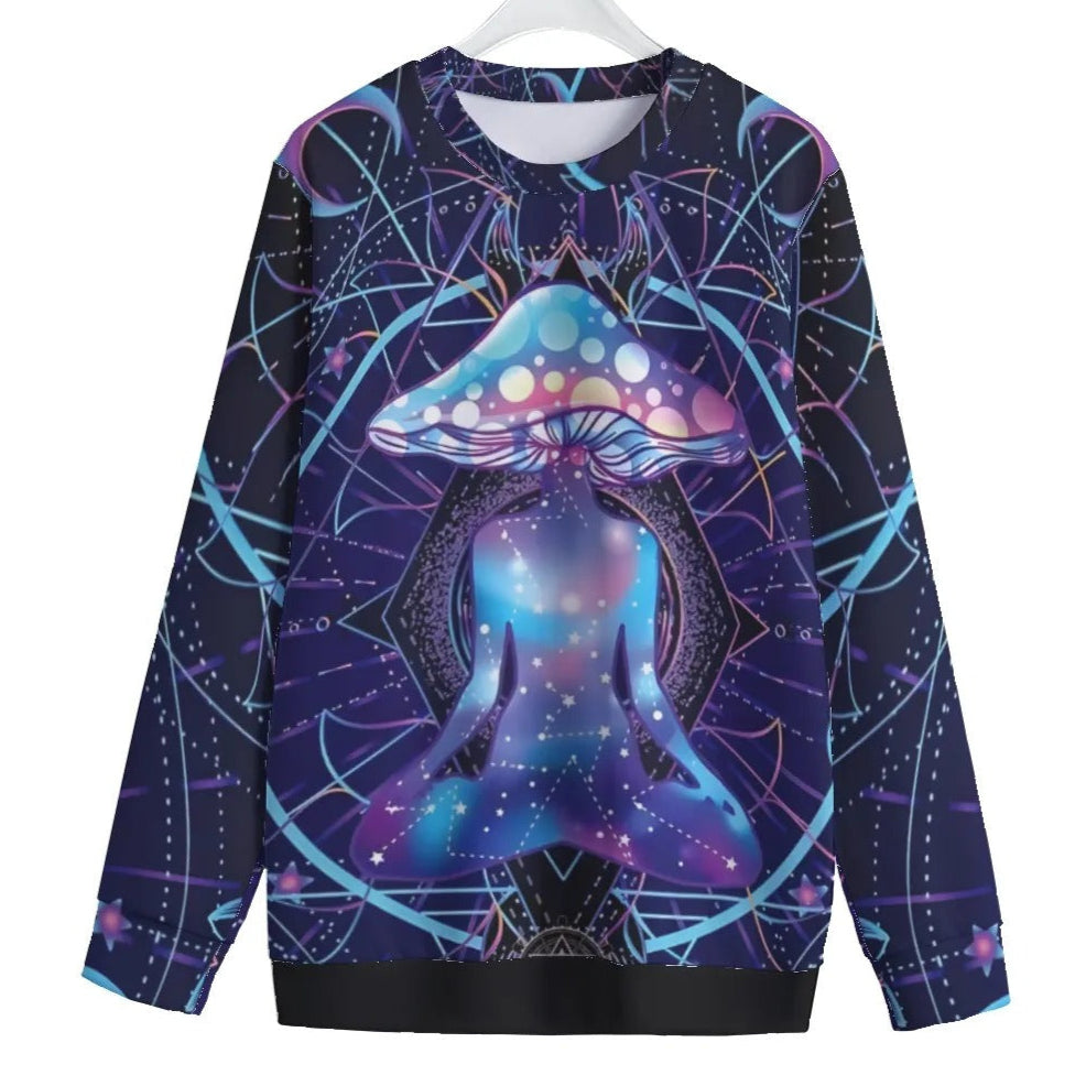 Mystic Mushroom Awakening Women’s Sweater, Psychedelic Spiritual Pullover, Cosmic Mushroom Knitwear, Visionary Art Festival Sweater, Boho Mystic Style