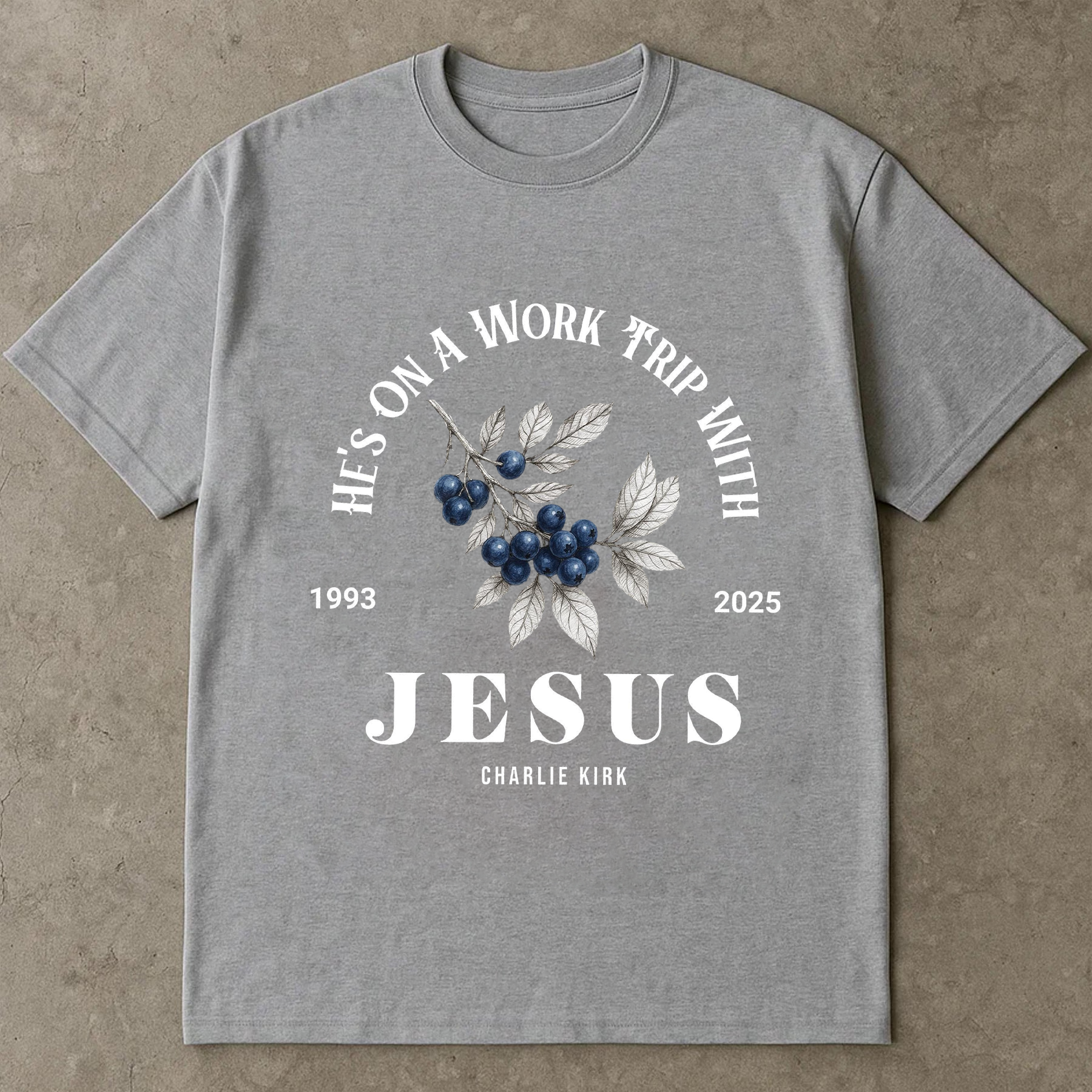 He’s on a Work Trip with Jesus Shirt, Christian Faith Tee, Inspirational Bible Verse Graphic T-Shirt, Religious Memorial Top
