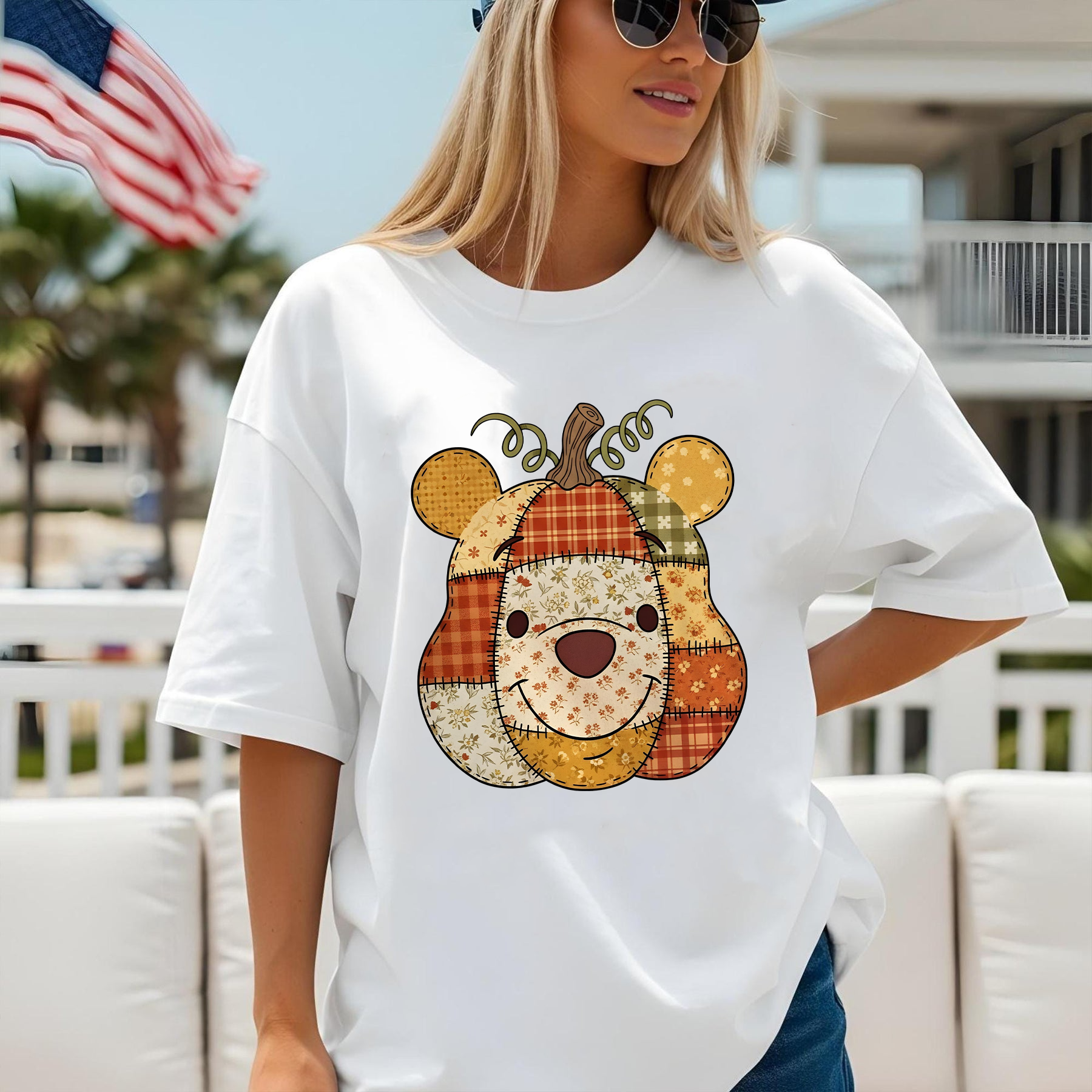 Preppy Floral Pooh Pumpkin Shirt, Fall Pumpkin Shirt, Autumn Shirt, Fall Girly Shirt, Fall Sublimation, Tis the season, Pumpkin Shirt