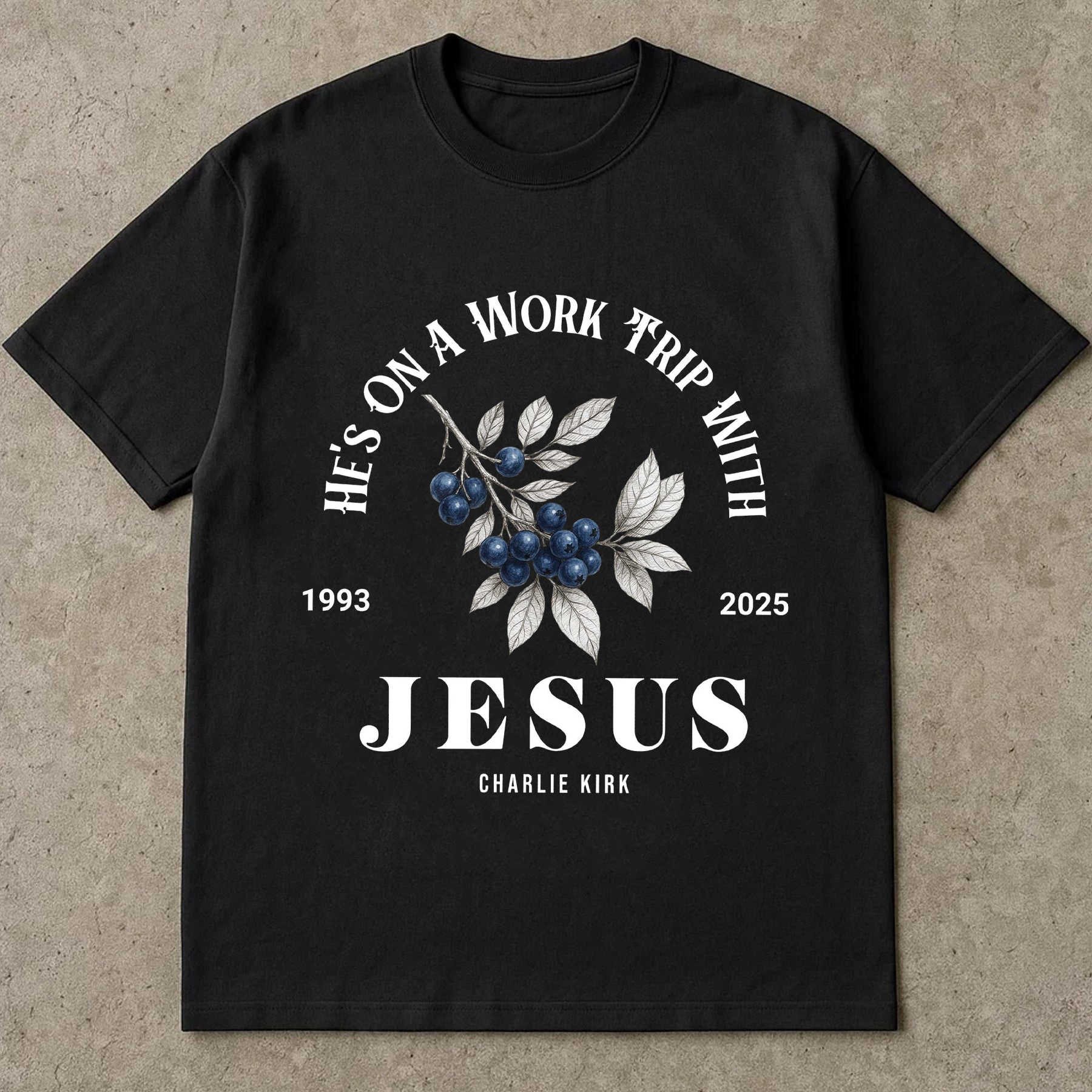 He’s on a Work Trip with Jesus Shirt, Christian Faith Tee, Inspirational Bible Verse Graphic T-Shirt, Religious Memorial Top