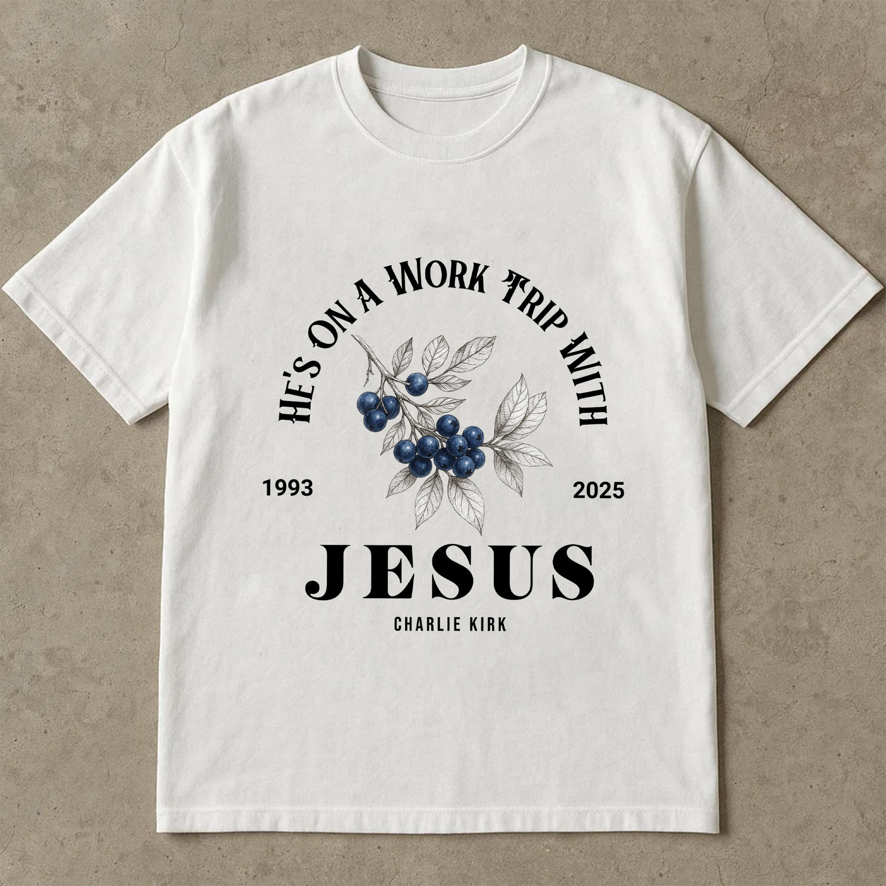 He’s on a Work Trip with Jesus Shirt, Christian Faith Tee, Inspirational Bible Verse Graphic T-Shirt, Religious Memorial Top