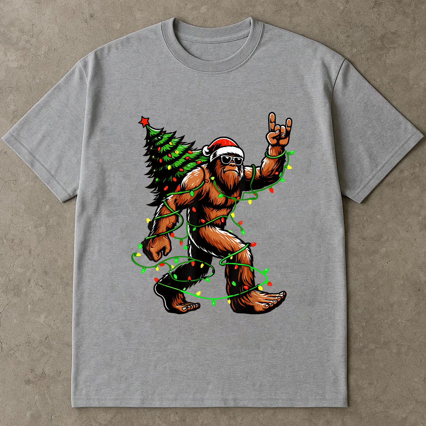Bigfoot Christmas Lights Shirt, Funny Sasquatch Santa Tee, Holiday Party Outfit, Festive Xmas Tree Light T-Shirt, Retro Christmas Gift