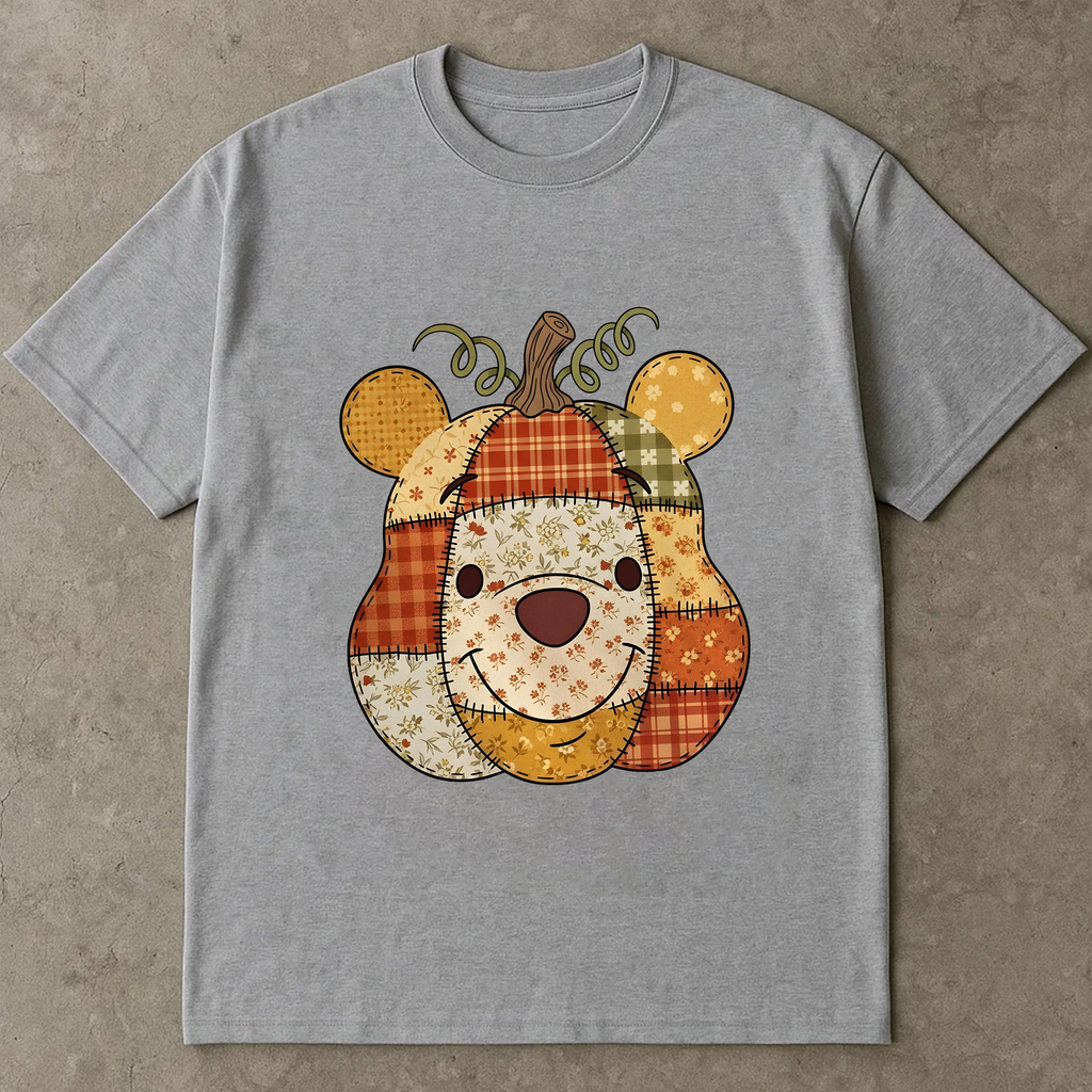 Preppy Floral Pooh Pumpkin Shirt, Fall Pumpkin Shirt, Autumn Shirt, Fall Girly Shirt, Fall Sublimation, Tis the season, Pumpkin Shirt