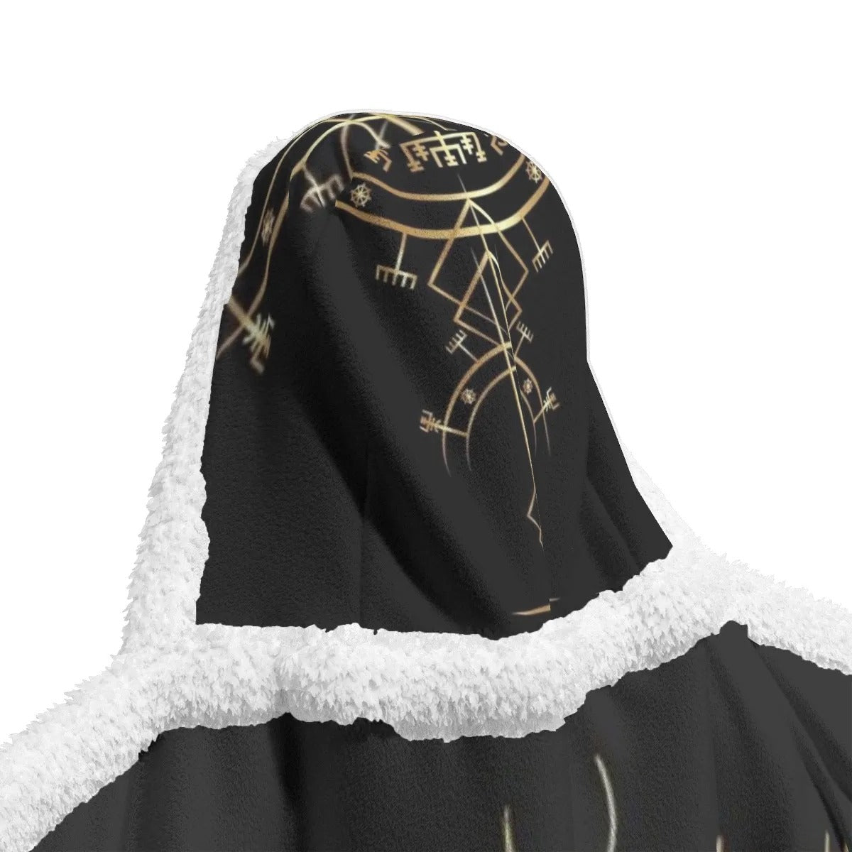 Viking Vegvisir Mysticism Wearable Hooded Blanket, Norse Rune Viking Cozy Wrap, Nordic Compass Spiritual Cape, Viking Sacred Geometry Loungewear