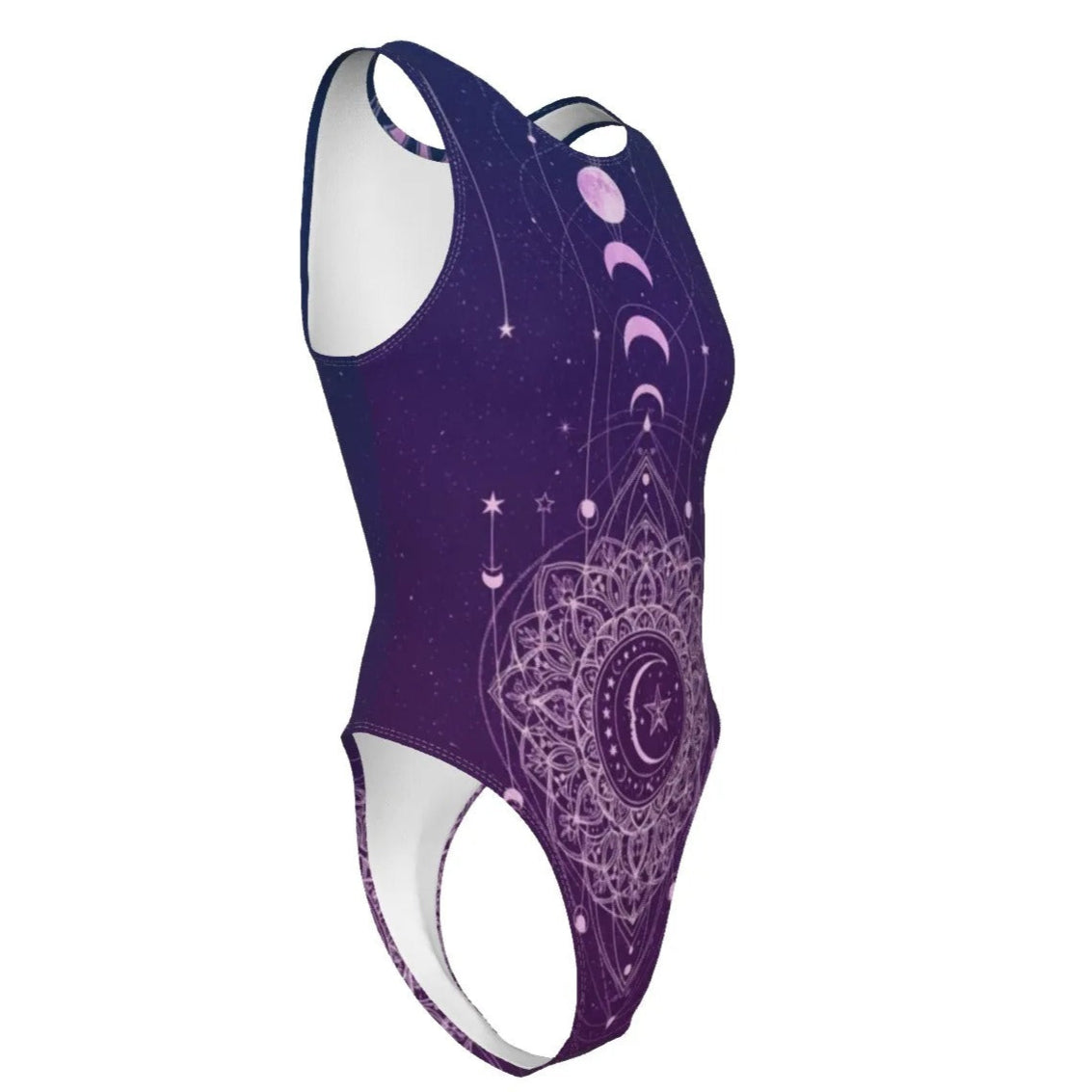 Mystic Lunar Mandala Swimsuit, Moon Phase Spiritual Swimwear, Celestial Lotus Bathing Suit, Sacred Geometry Cosmic Bikini, Boho Mystic Style