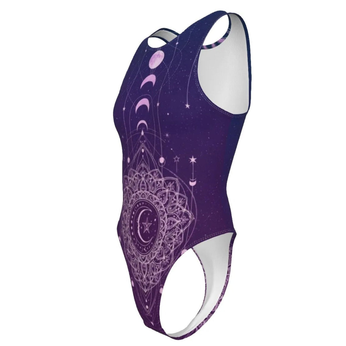 Mystic Lunar Mandala Swimsuit, Moon Phase Spiritual Swimwear, Celestial Lotus Bathing Suit, Sacred Geometry Cosmic Bikini, Boho Mystic Style