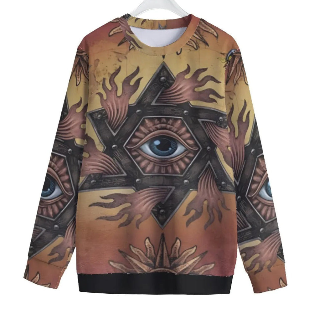 Women’s Mystic Mandala Sweater, Sacred Geometry Cosmic Eye Knit Top, Psychedelic Sun Boho Spiritual Festival Clothing
