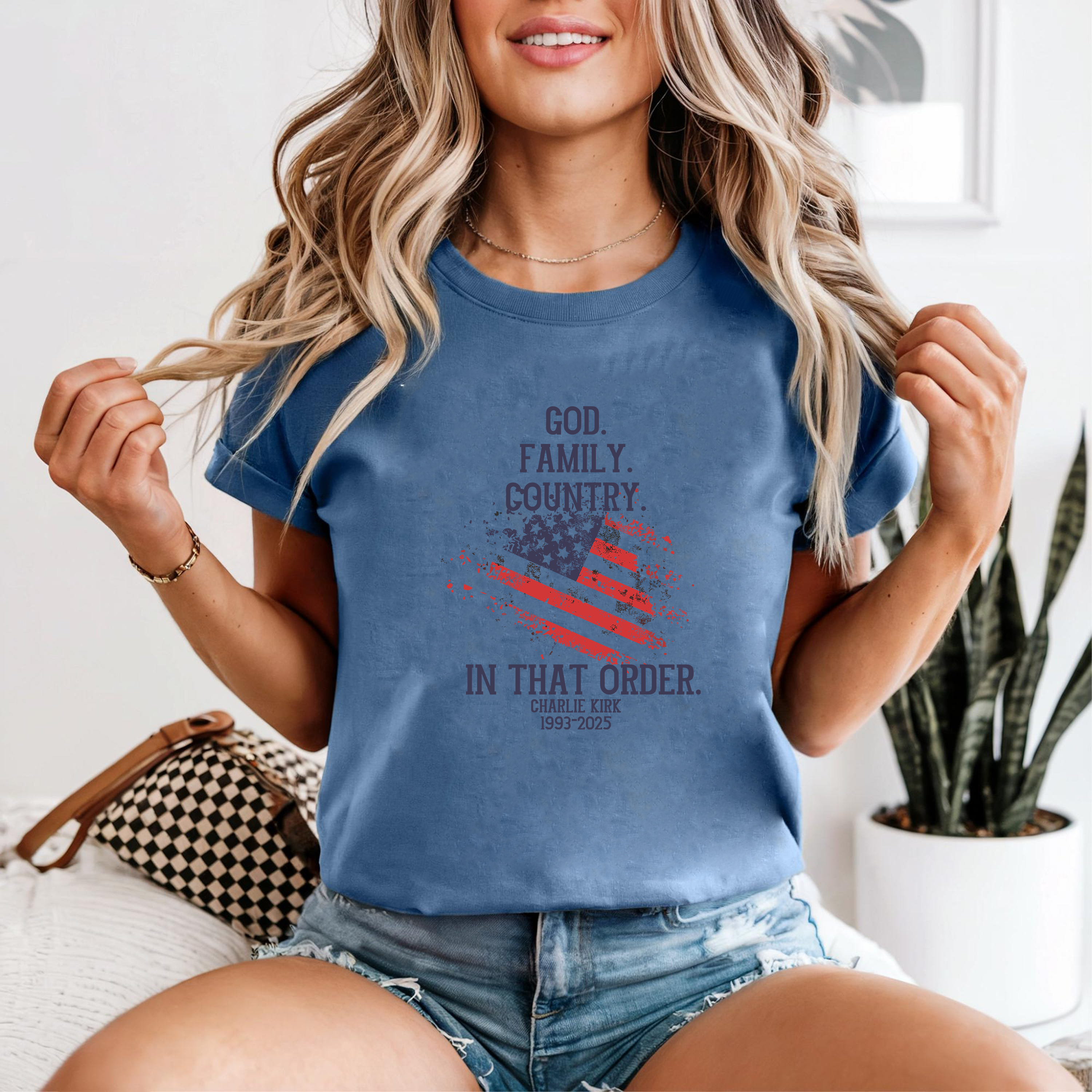 God Family Country Shirt, Patriotic Christian Faith Tee, American Flag Graphic T-Shirt, Inspirational USA Pride Shirt for Men Women