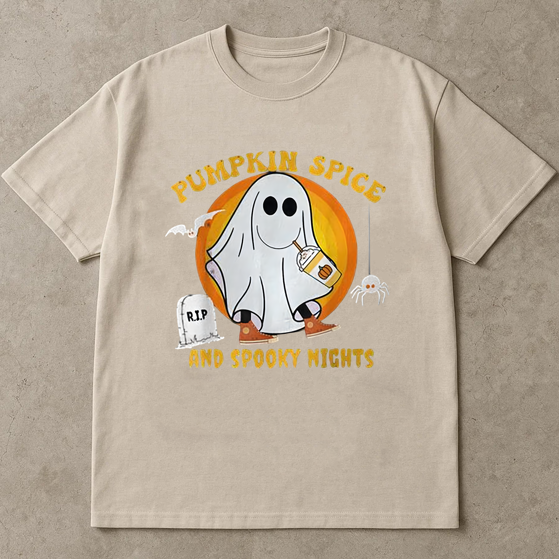 Cute Halloween Ghost T-Shirt, Pumpkin Spice Latte Shirt, Oversized Fall Tee, Spooky Season Shirt for Women, Autumn Aesthetic Shirt