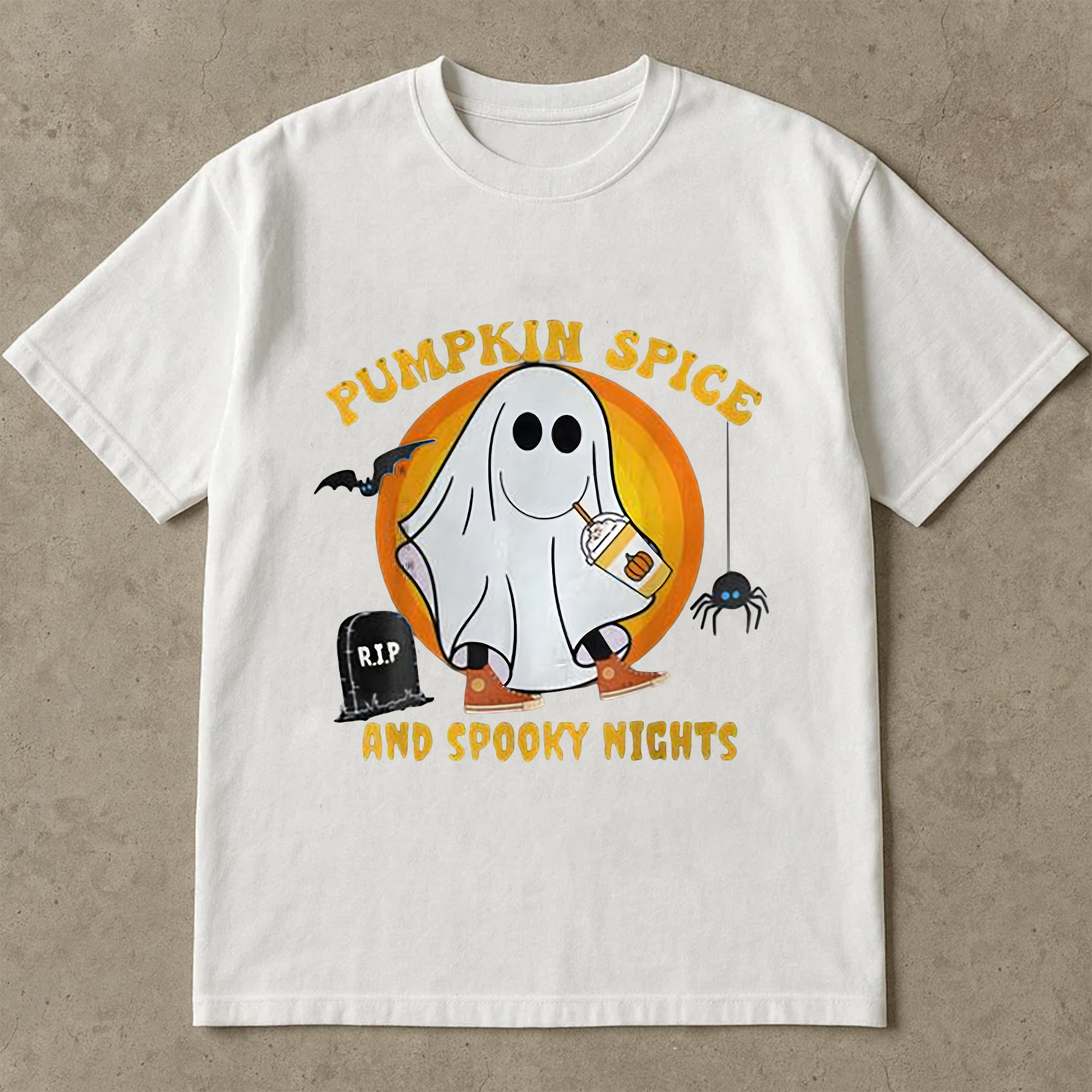 Cute Halloween Ghost T-Shirt, Pumpkin Spice Latte Shirt, Oversized Fall Tee, Spooky Season Shirt for Women, Autumn Aesthetic Shirt