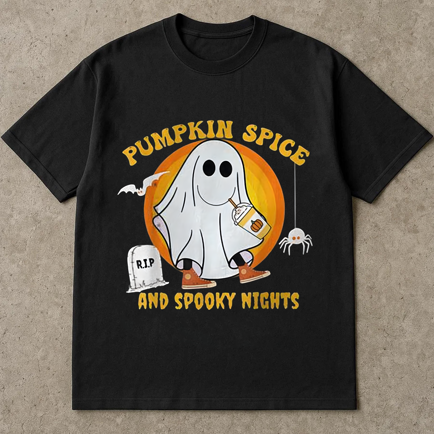 Cute Halloween Ghost T-Shirt, Pumpkin Spice Latte Shirt, Oversized Fall Tee, Spooky Season Shirt for Women, Autumn Aesthetic Shirt