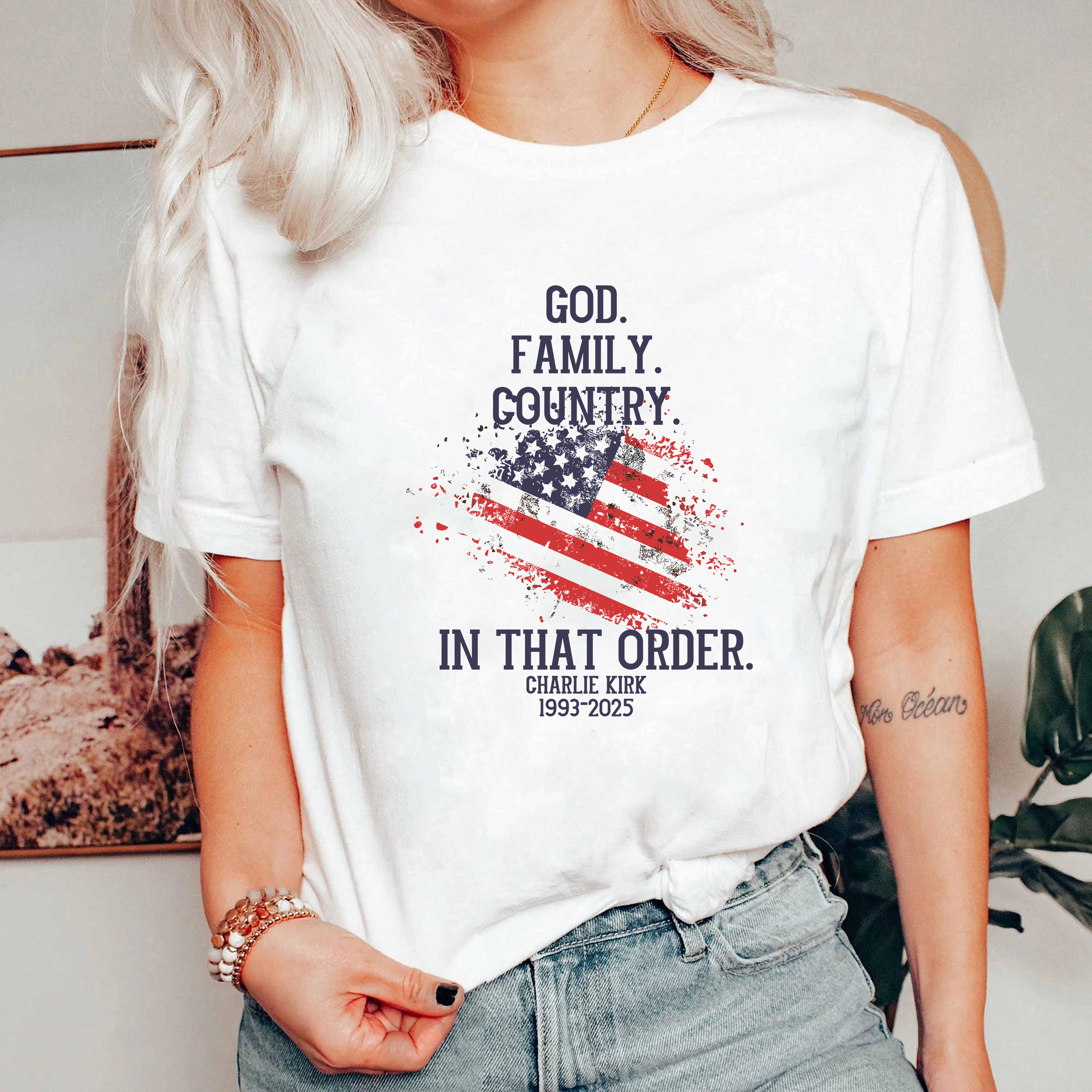 God Family Country Shirt, Patriotic Christian Faith Tee, American Flag Graphic T-Shirt, Inspirational USA Pride Shirt for Men Women