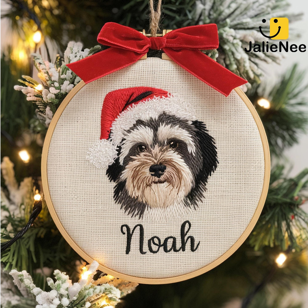 Custom Embroidered Pet Portrait Ornament, Custom Embroidered Christmas Ornament, Pet Portrait Gift for Pet Lovers, Custom Pet Christmas Gift