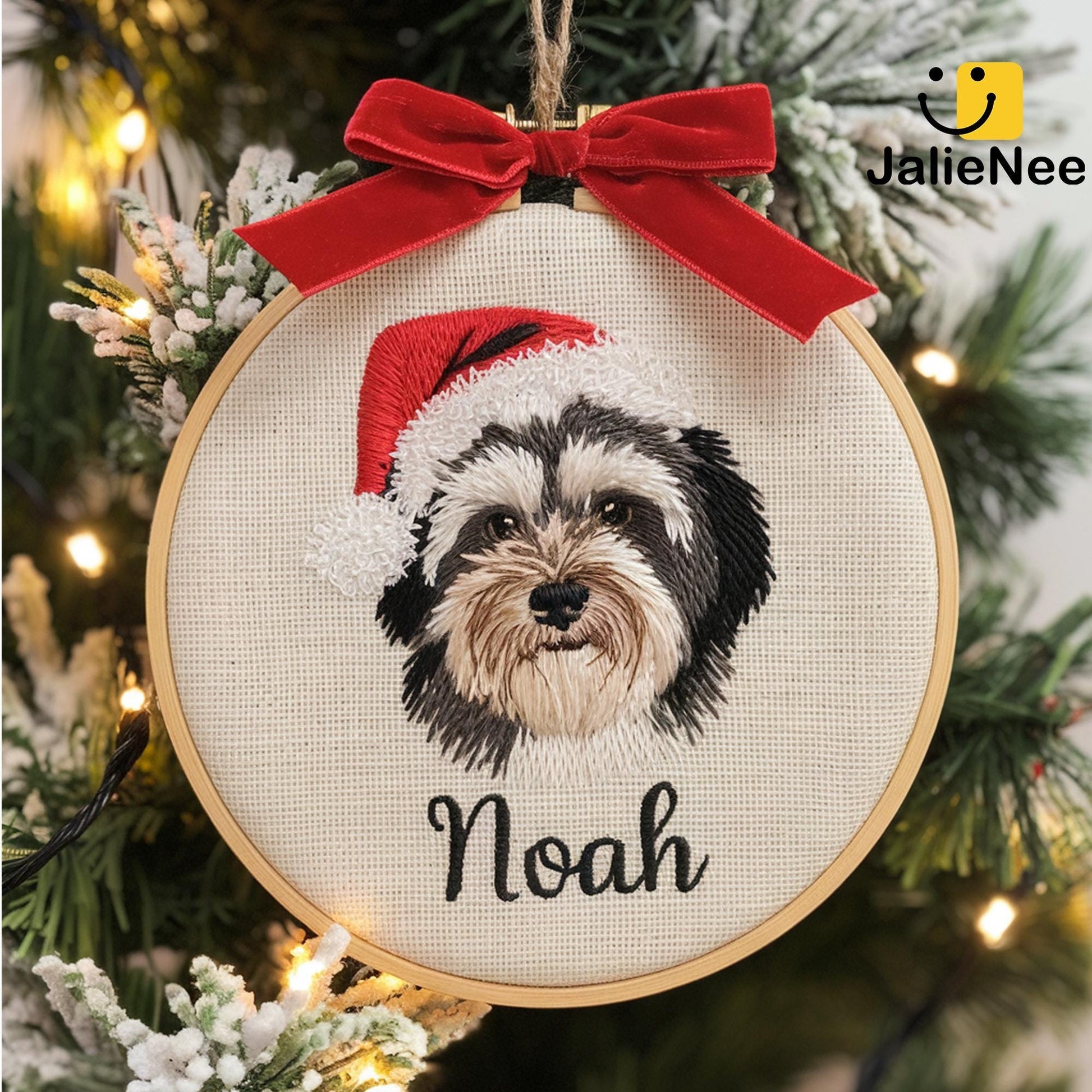 Custom Embroidered Pet Portrait Ornament, Custom Embroidered Christmas Ornament, Pet Portrait Gift for Pet Lovers, Custom Pet Christmas Gift