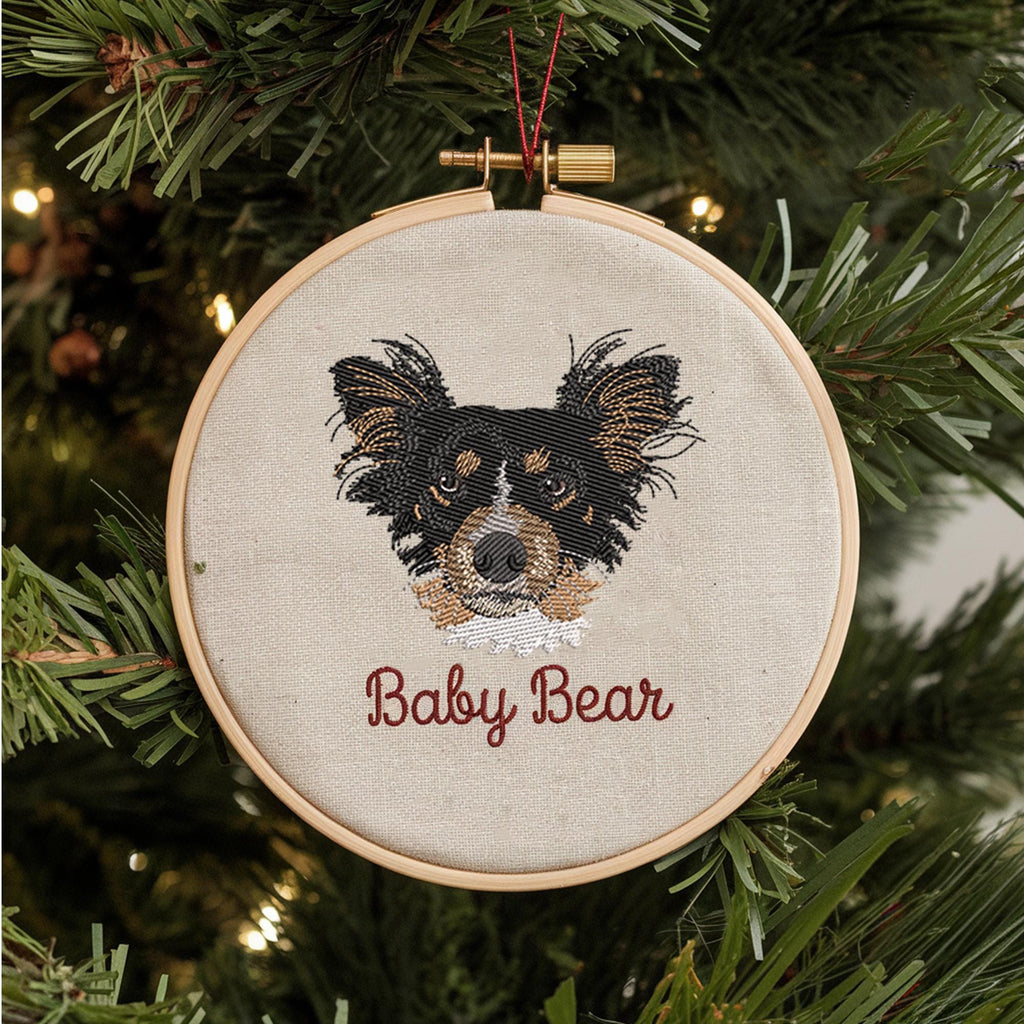 Custom Embroidered Pet Portrait Ornament, Custom Embroidered Christmas Ornament, Pet Portrait Gift for Pet Lovers, Custom Pet Christmas Gift
