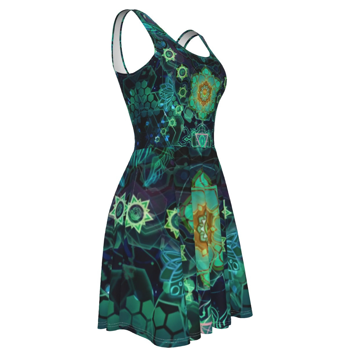 Yantric Geometry Women's Tank Vest Dress, Sacred Mandala Energy Vest Dress, Mystic Geometric Light Vest Dress, Vibrant Spiritual Pattern Vest Dress, Celestial Yantra Vest Dress