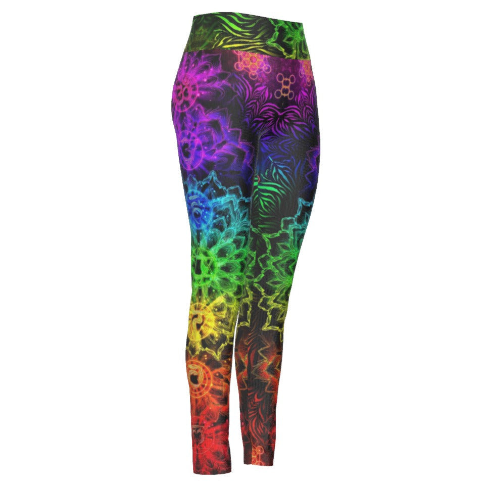 Sacred Chakra Mandala Leggings, Vibrant Rainbow Energy Healing Leggings, Spiritual Energy Symbol, Colorful Sacred Geometry Leggings, Mandala Leggings