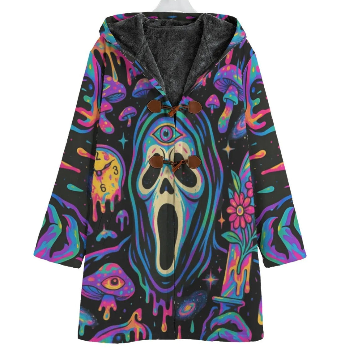Psychedelic Halloween Mushrooms Coat, Neon Trippy Mushroom Outerwear, Spooky Halloween Jacket, Horror Festival Fashion