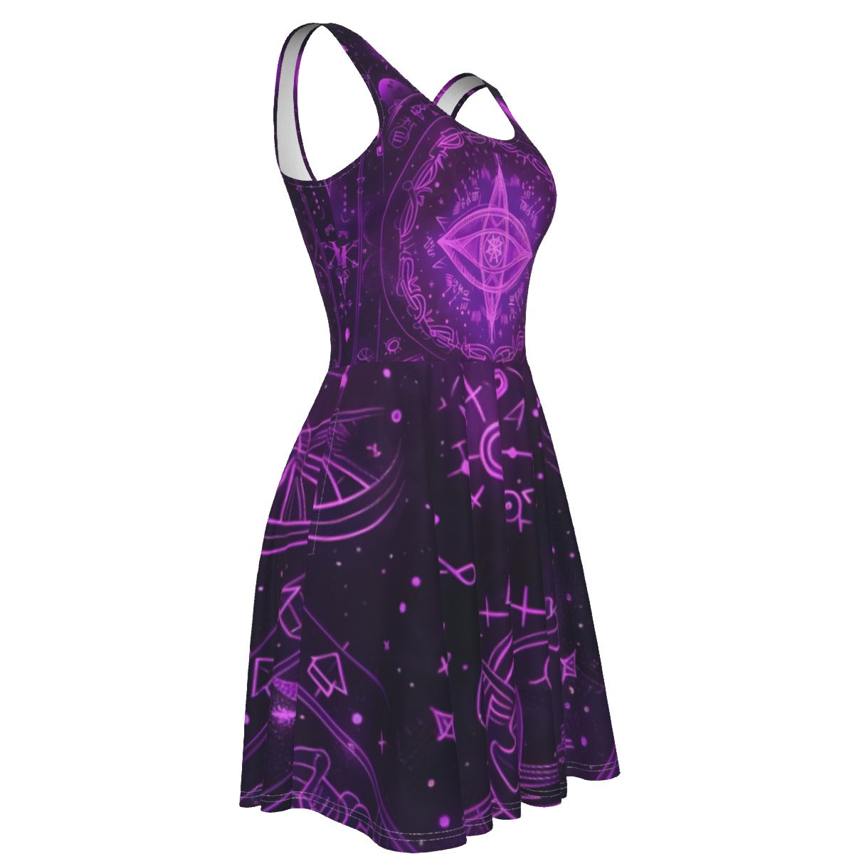 Mystical Fantasy Women's Tank Vest Dress, Arcane Magic Symbol Dress, Witchcore Celestial Light Dress, Vibrant Occult Energy Dress, Esoteric Purple Spell Dress