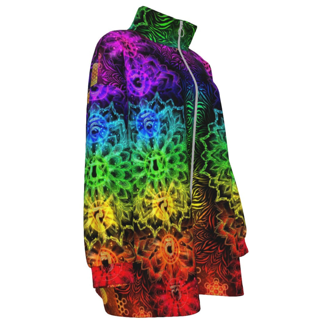 Sacred Chakra Mandala Coats Women, Vibrant Rainbow Energy Healing Coats, Spiritual Energy Symbol, Colorful Sacred Geometry Coats, Meditation Coats