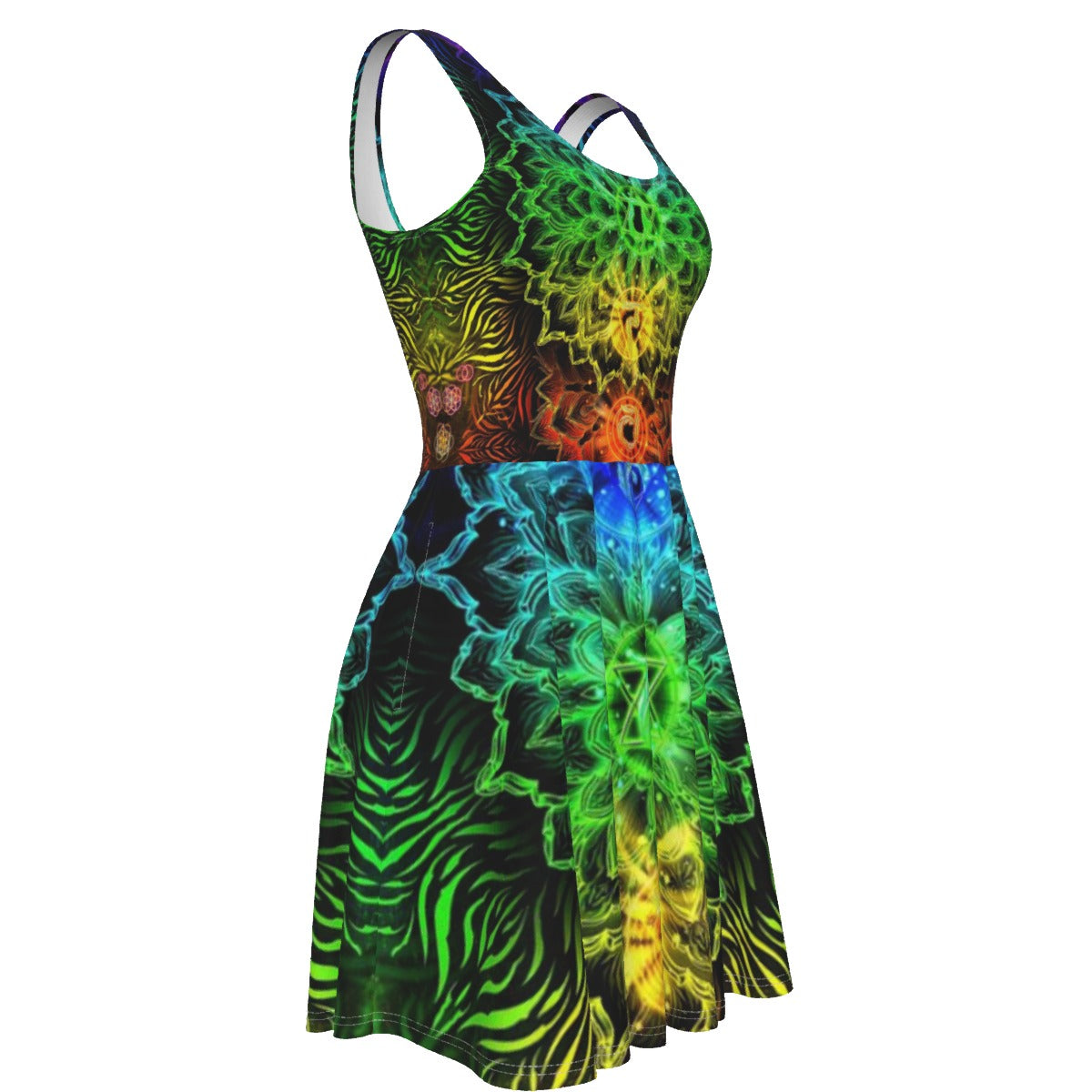 Sacred Chakra Mandala Women's Tank Vest Dress, Vibrant Rainbow Energy Healing Women's Tank Vest Dress, Spiritual Energy Symbol, Colorful Sacred Geometry Dress, Mandala  Dress