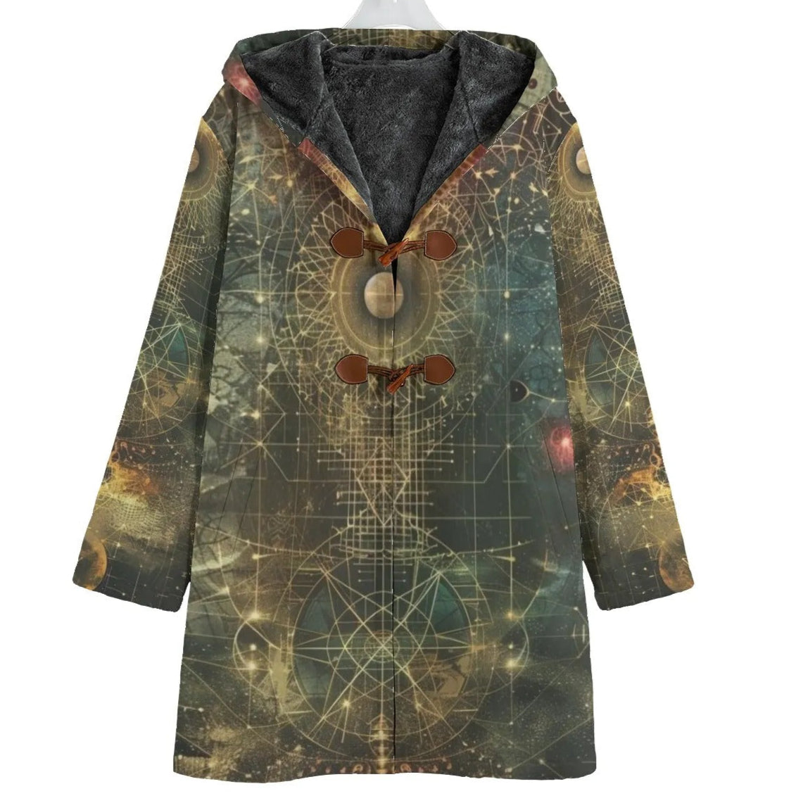 Celestial Alchemy Coat, Mystic Symbol Long Jacket, Spiritual Astrology Outerwear,  Moon and Star Coat, Trippy Spiritual Outerwear