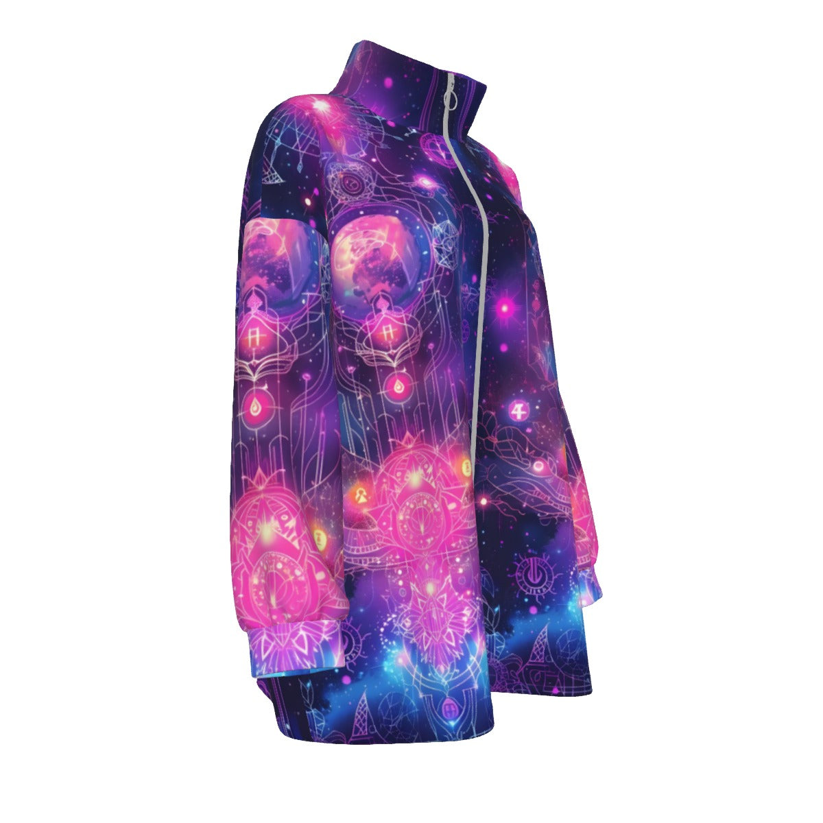 Cosmic Mysticism Coats Women, Celestial Portal Energy Coats , Astral Light Symbol Coats , Vibrant Metaphysical Galaxy Coats , Spiritual Geometry Coats
