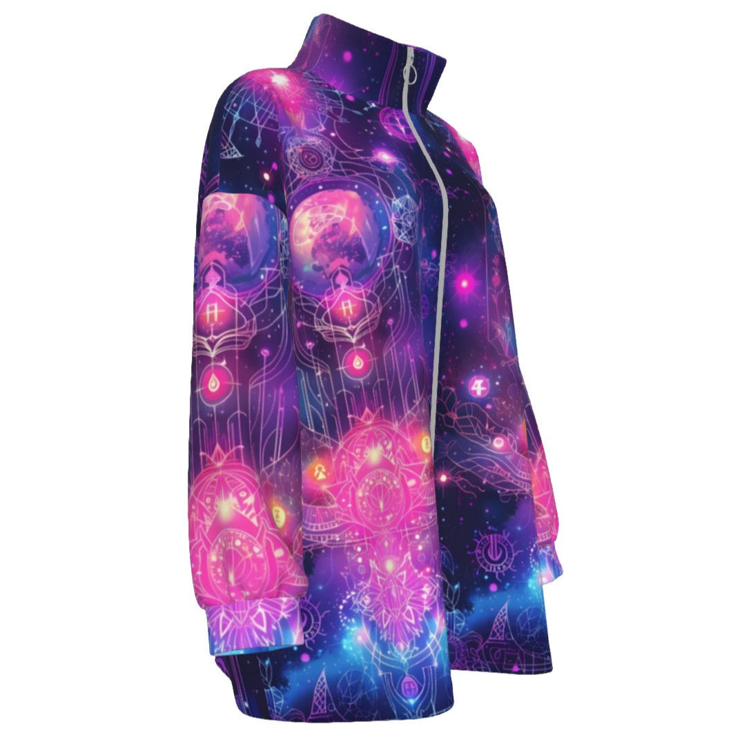 Cosmic Mysticism Coats Women, Celestial Portal Energy Coats , Astral Light Symbol Coats , Vibrant Metaphysical Galaxy Coats , Spiritual Geometry Coats