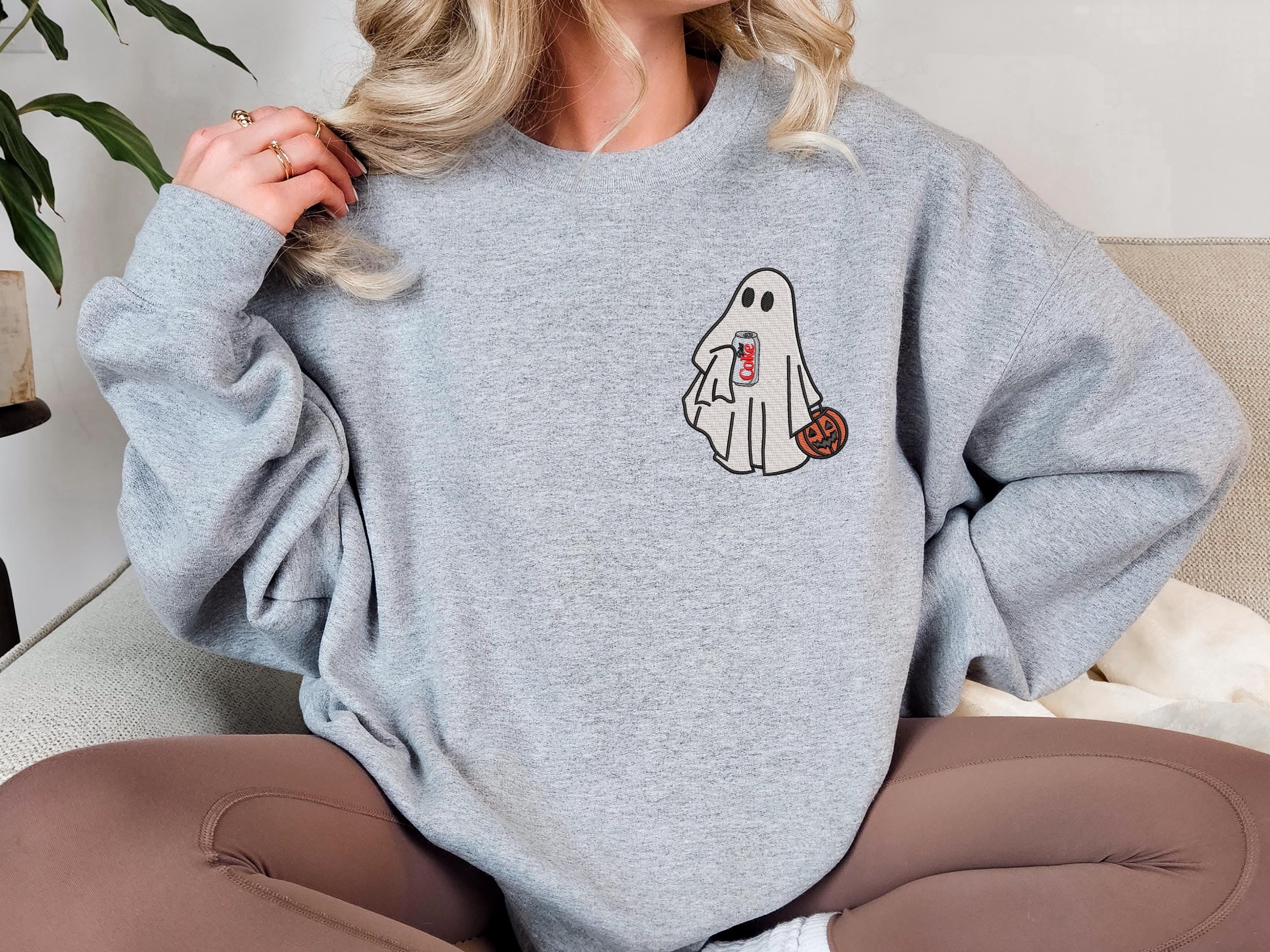 Embroidered Halloween Ghost, Embroidered Ghost Diet Coke, Embroidered Halloween Hoodie, Embroidery Ghost, Ghost Diet Coke, Halloween Diet Coke EBAC02