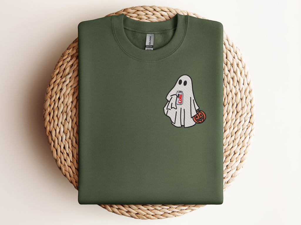 Embroidered Halloween Ghost, Embroidered Ghost Diet Coke, Embroidered Halloween Hoodie, Embroidery Ghost, Ghost Diet Coke, Halloween Diet Coke EBAC02