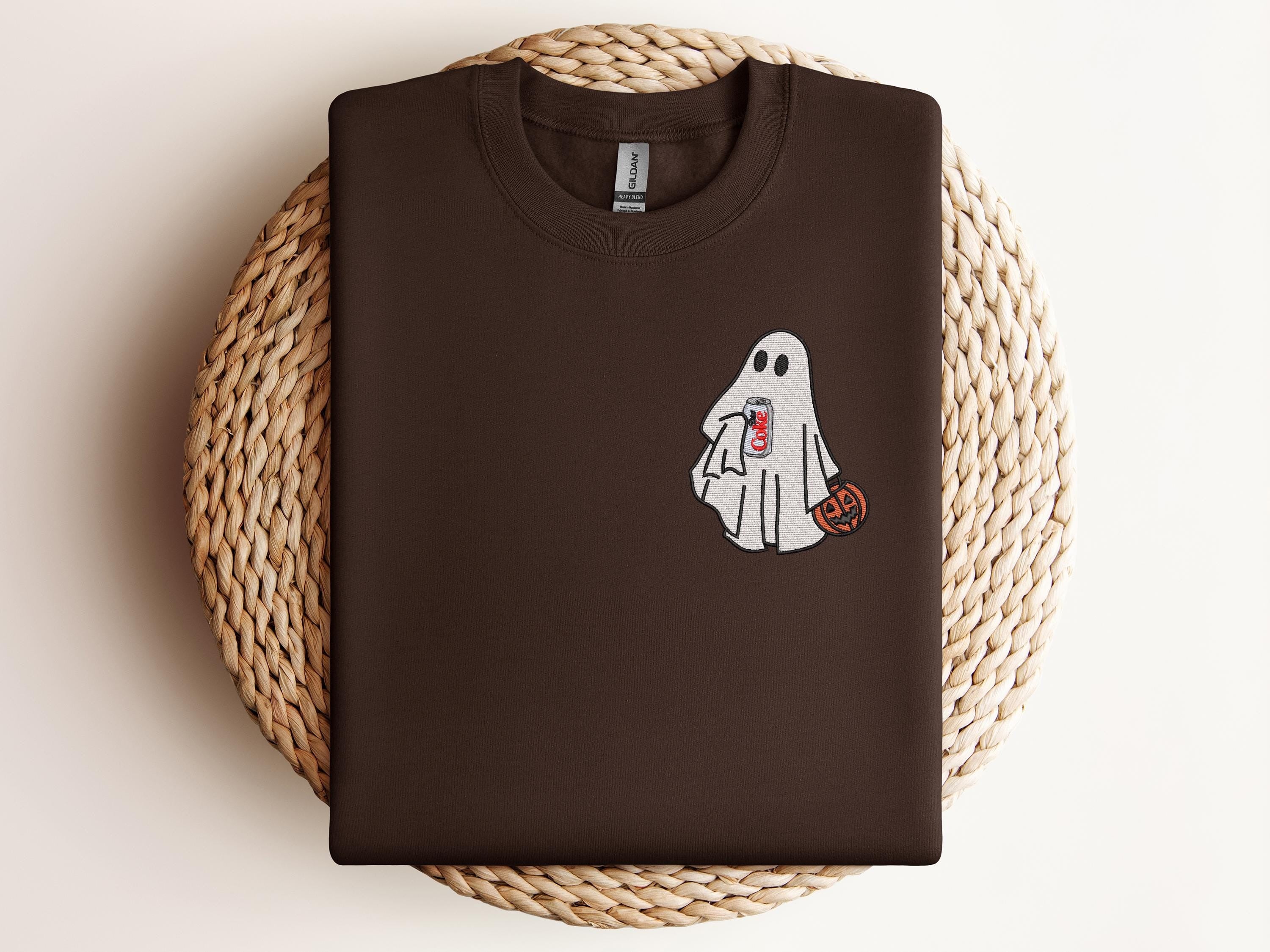 Embroidered Halloween Ghost, Embroidered Ghost Diet Coke, Embroidered Halloween Hoodie, Embroidery Ghost, Ghost Diet Coke, Halloween Diet Coke EBAC02