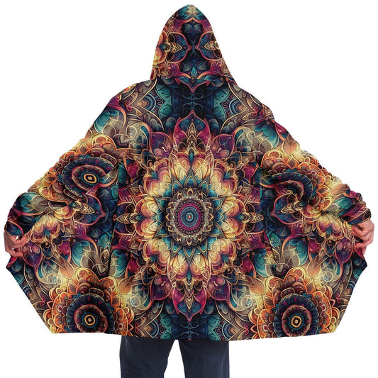 Psychedelic Floral Mandala Rave Festival Cloak ,Winter Fleece Festival Coat, Cloak With Hood, Rave Cloak ,Rave Wear, Cloak Pattern