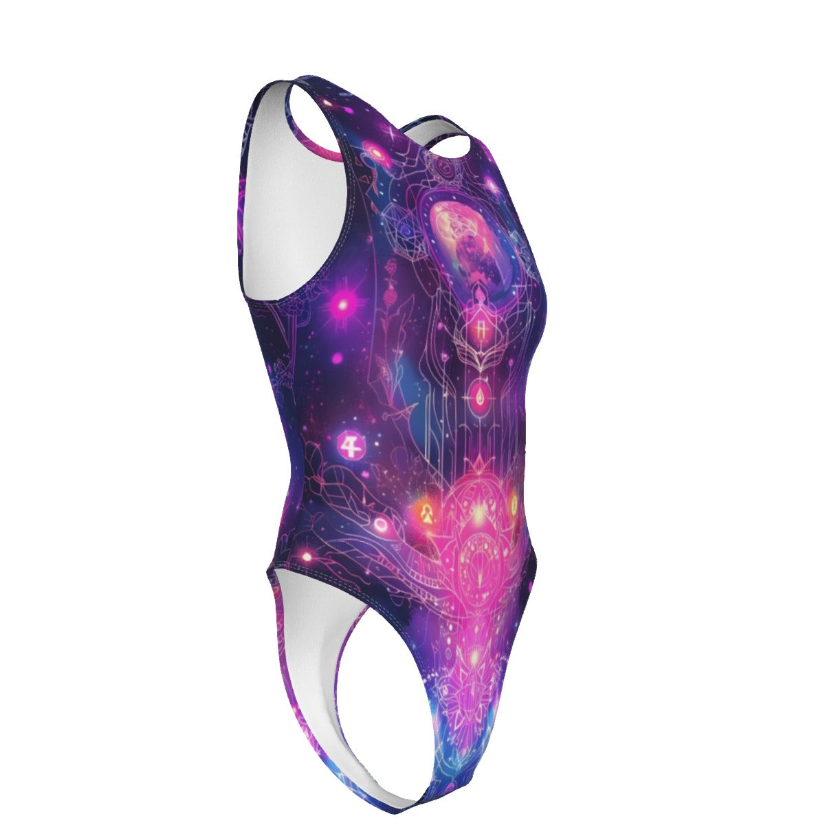 Cosmic Mysticism Tank Bodysuit, Celestial Portal Energy Bodysuit, Astral Light Symbol Bodysuit, Vibrant Metaphysical Galaxy Bodysuit, Spiritual Geometry Bodysuit