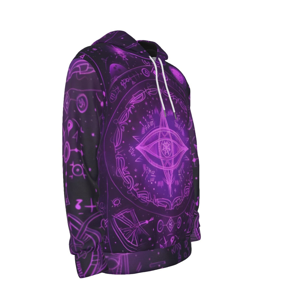 Mystical Fantasy Hoodie, Arcane Magic Symbol Hoodie, Witchcore Celestial Light Hoodie, Vibrant Occult Energy Hoodie, Esoteric Purple Spell Hoodie