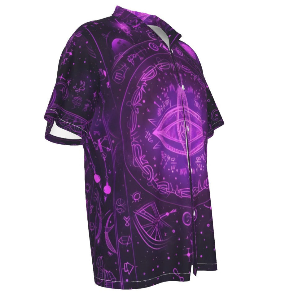 Mystical Fantasy Hawaiian, Arcane Magic Symbol Hawaiian, Witchcore Celestial Light Hawaiian, Vibrant Occult Energy Hawaiian, Esoteric Purple Spell Hawaiian
