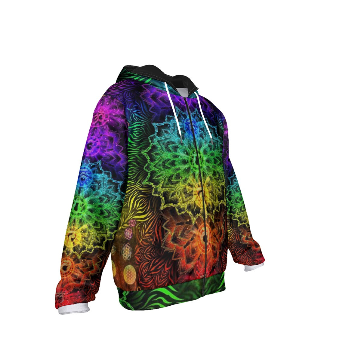 Sacred Chakra Mandala Zip Up Hoodie, Vibrant Rainbow Energy Healing Zip Up Hoodie, Spiritual Energy Symbol, Colorful Sacred Geometry Zip Up Hoodie, Mandala  Zip Up Hoodie
