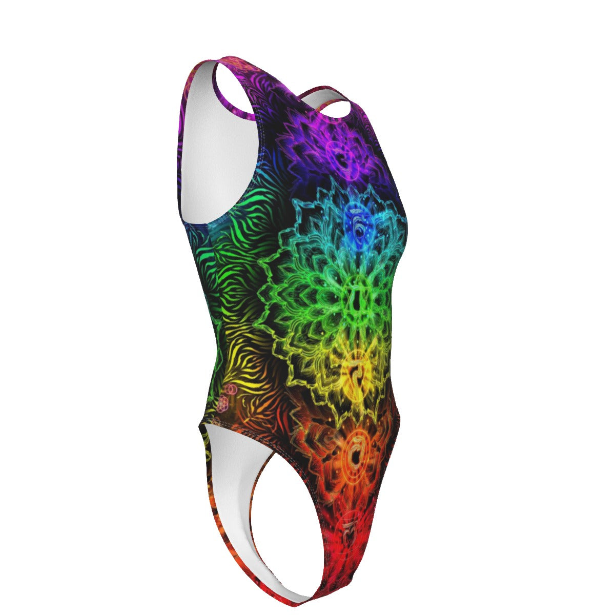 Sacred Chakra Mandala Tank Bodysuit, Vibrant Rainbow Energy Healing Swimsuit, Spiritual Energy Symbol, Colorful Sacred Geometry Tank Bodysuit, Mandala Tank Bodysuit