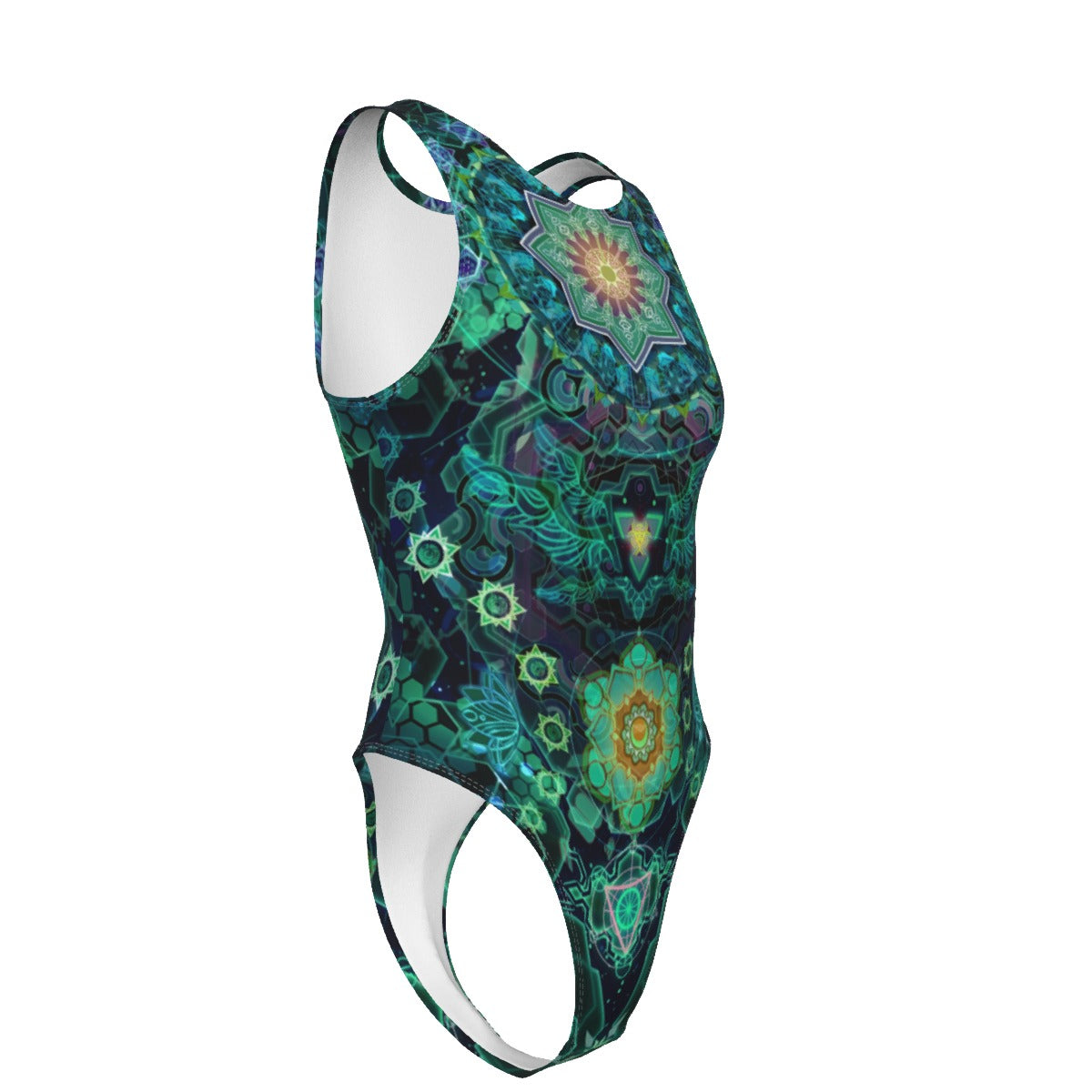 Yantric Geometry Tank Bodysuit, Sacred Mandala Energy Bodysuit, Mystic Geometric Light Bodysuit, Vibrant Spiritual Pattern Bodysuit, Celestial Yantra Bodysuit