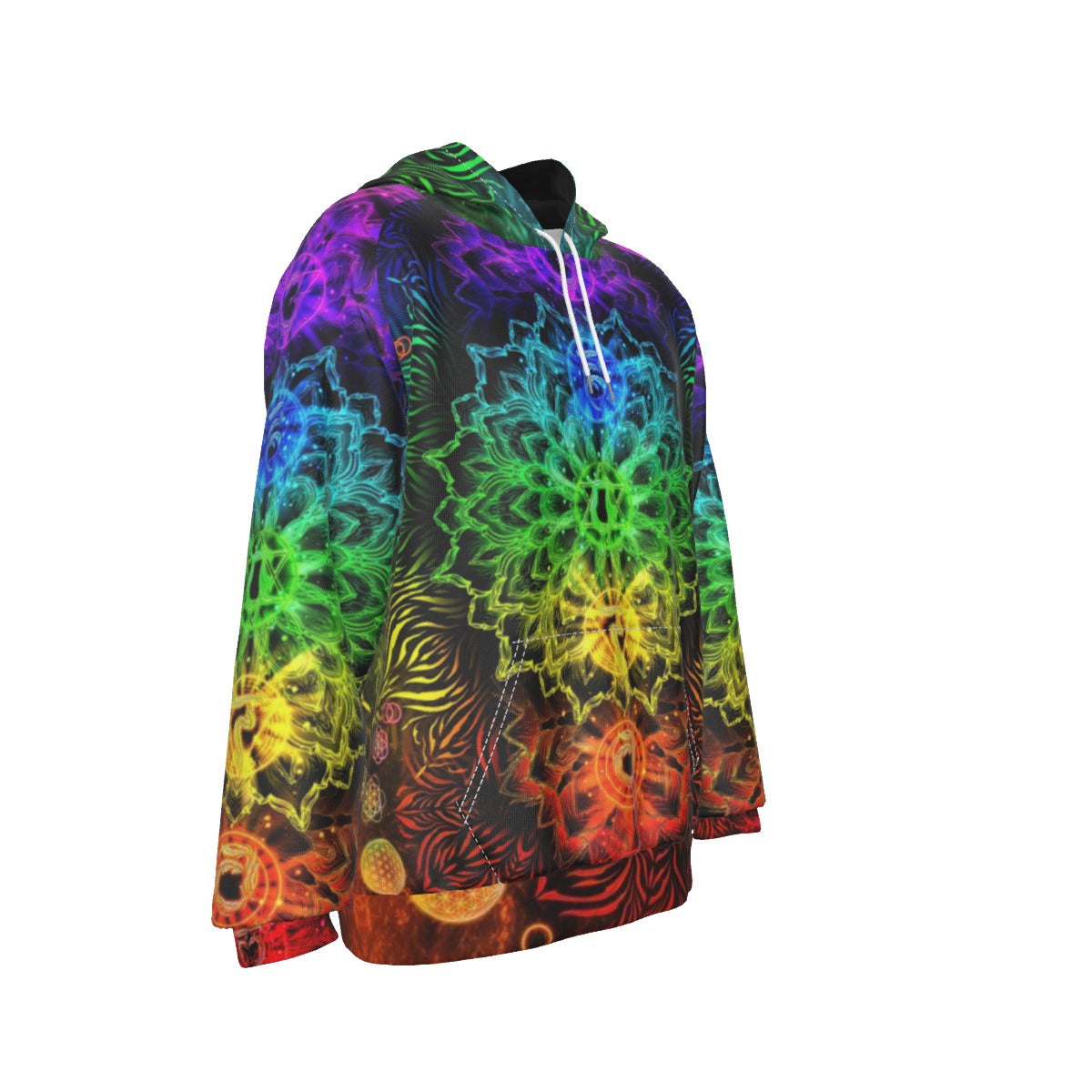 Sacred Chakra Mandala Hoodie, Vibrant Rainbow Energy Healing Hoodie, Spiritual Energy Symbol, Colorful Sacred Geometry Hoodie, Mandala Hoodie