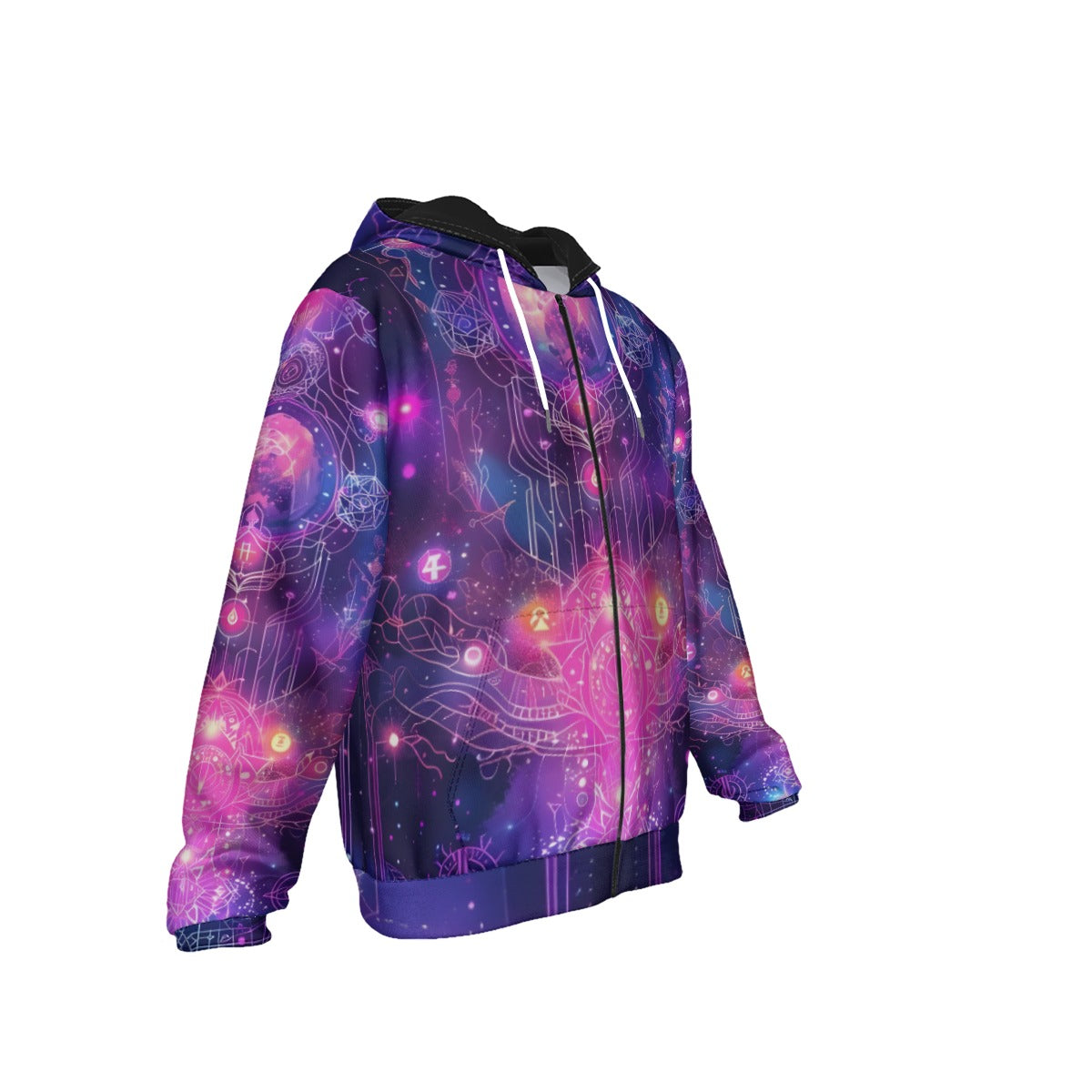 Cosmic Mysticism Zip Hoodie, Celestial Portal Energy Zip Hoodie, Astral Light Symbol Hoodie, Vibrant Metaphysical Galaxy Zip Hoodie, Spiritual Geometry Zip Hoodie