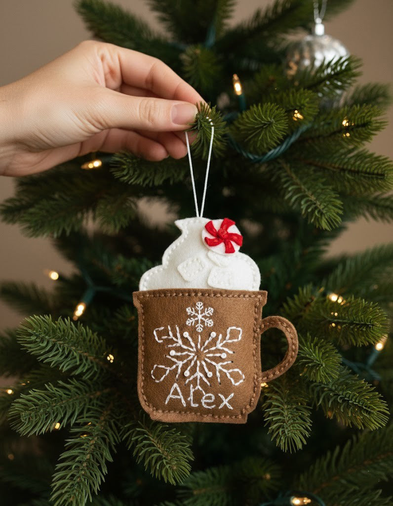 Personalized Cacoa Mug Ornament, Coffee Mug Ornament, Custom Name Keepsake, Handmade Ornament, Baby Shower Gift